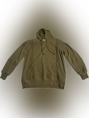Time and Tru Olive Ribbed Pullover Hoodie